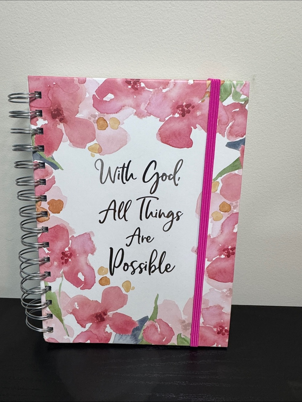 Pink Floral Spiral Journal with Elastic Band - Inspirational Quote